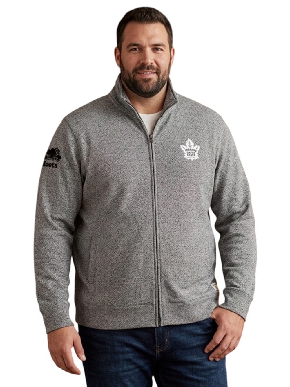 Roots Heather Grey Canadian Hockey Maple Leafs Full Zip Sweater Jacket Size XXL